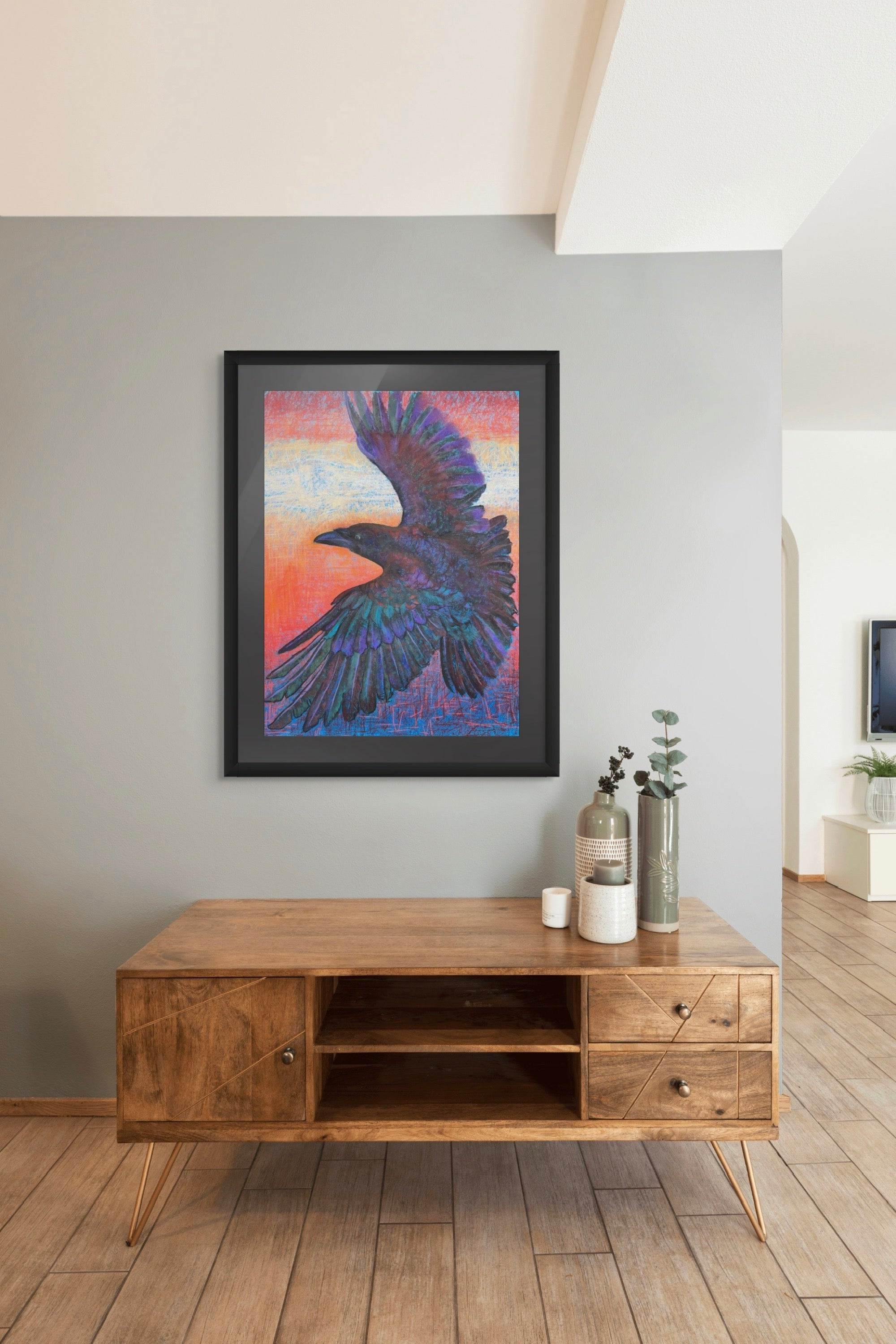 Sunset Thermals | Original Raven Painting by Georgia Edwards